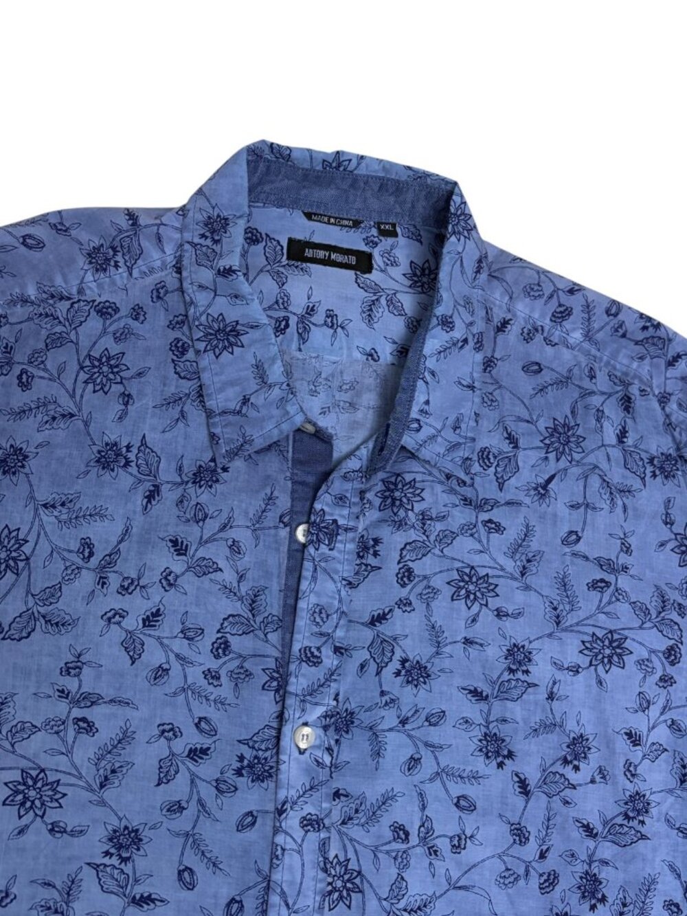 ANTONY MORATO Shirt Luxury Designer Blue Long Sleeve Casual Floral Mens 2XL - Picture 2 of 7